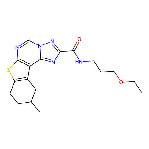 N-(3-ethoxypropyl)-10-methyl-8,9,10,11-tetrahydro[1]benzothieno[3,2-e][1,2,4]triazolo[1,5-c]pyrimidine-2-carboxamide structure