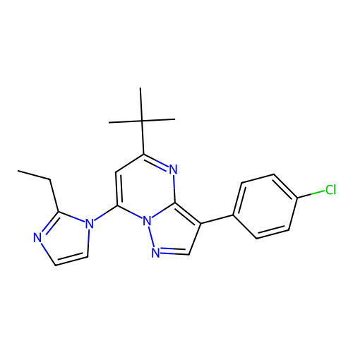 5-tert-butyl-3-(4-chlorophenyl)-7-(2-ethyl-1-imidazolyl)pyrazolo[1,5-a]pyrimidine structure