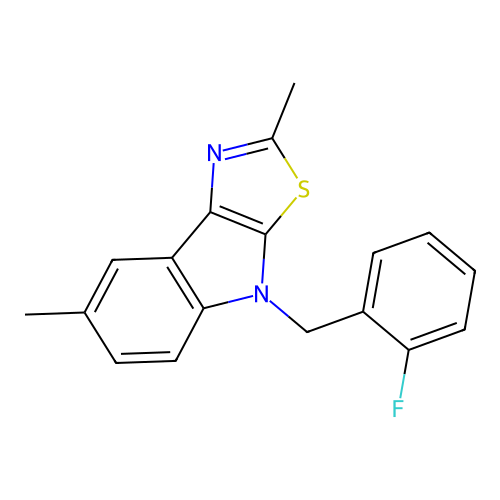 4-(2-fluorobenzyl)-2,7-dimethyl-4H-[1,3]thiazolo[5,4-b]indole structure