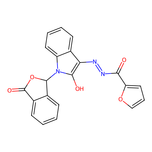 N-[(Z)-(2-keto-1-phthalidyl-indolin-3-ylidene)amino]-2-furamide structure