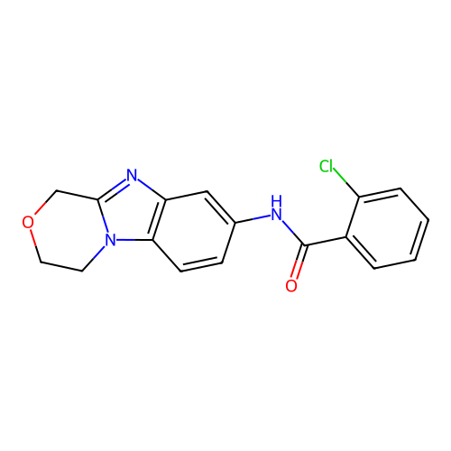 2-chloro-N-(3,4-dihydro-1H-[1,4]oxazino[4,3-a]benzimidazol-8-yl)benzamide structure