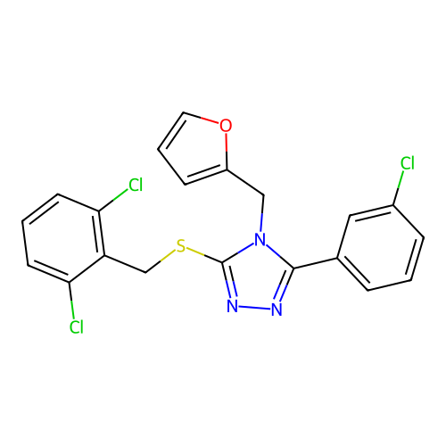 3-(3-chlorophenyl)-5-((2,6-dichlorobenzyl)thio)-4-(furan-2-ylmethyl)-4H-1,2,4-triazole structure