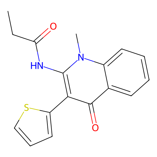 N-[1-methyl-4-oxo-3-(thiophen-2-yl)-1,4-dihydroquinolin-2-yl]propanamide structure