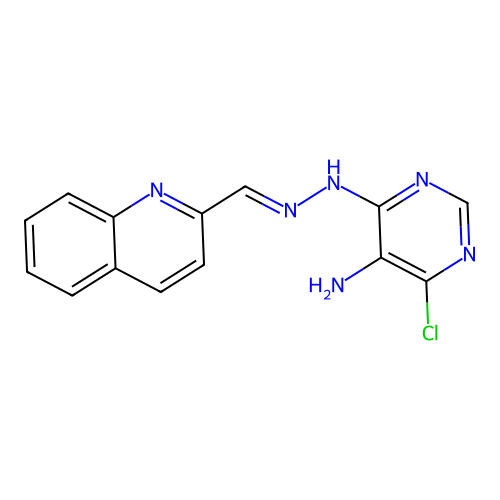 4-chloro-6-[(2E)-2-(quinolin-2-ylmethylidene)hydrazinyl]pyrimidin-5-amine structure