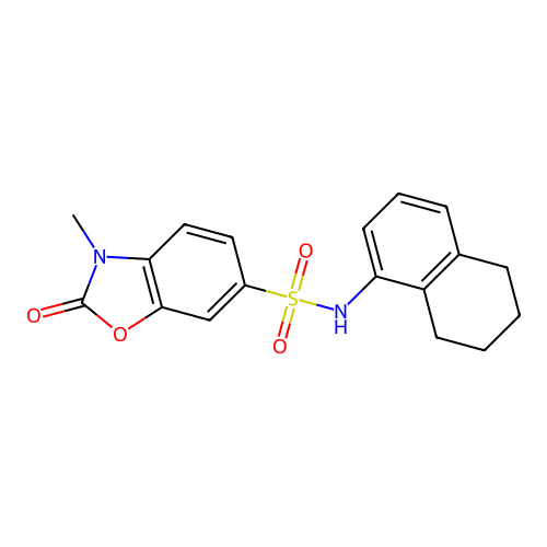 3-methyl-2-oxo-N-(5,6,7,8-tetrahydronaphthalen-1-yl)-1,3-benzoxazole-6-sulfonamide structure