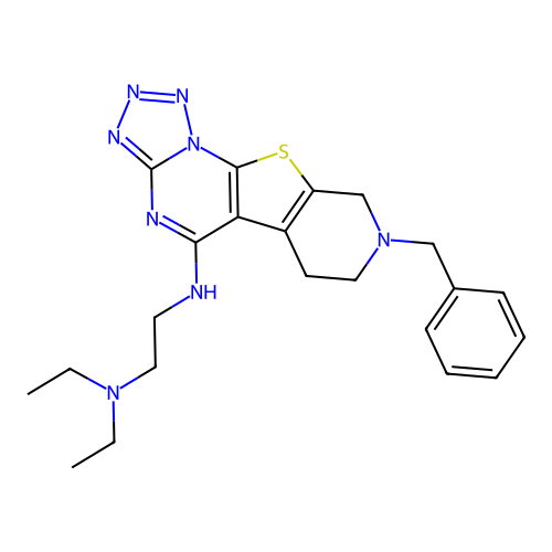 N'-(8-benzyl-6,7,8,9-tetrahydropyrido[4',3':4,5]thieno[3,2-e]tetrazolo[1,5-a]pyrimidin-5-yl)-N,N-diethylethane-1,2-diamine structure