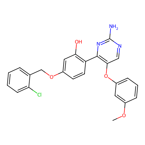 2-(2-Amino-5-(3-methoxyphenoxy)pyrimidin-4-yl)-5-((2-chlorobenzyl)oxy)phenol structure