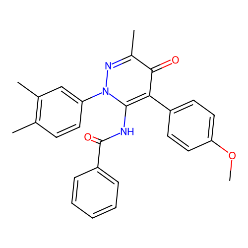 N-[2-(3,4-dimethylphenyl)-4-(4-methoxyphenyl)-6-methyl-5-oxo-pyridazin-3-yl]benzamide structure
