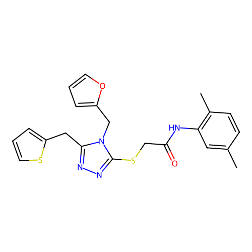 N-(2,5-dimethylphenyl)-2-((4-(furan-2-ylmethyl)-5-(thiophen-2-ylmethyl)-4H-1,2,4-triazol-3-yl)thio)acetamide structure