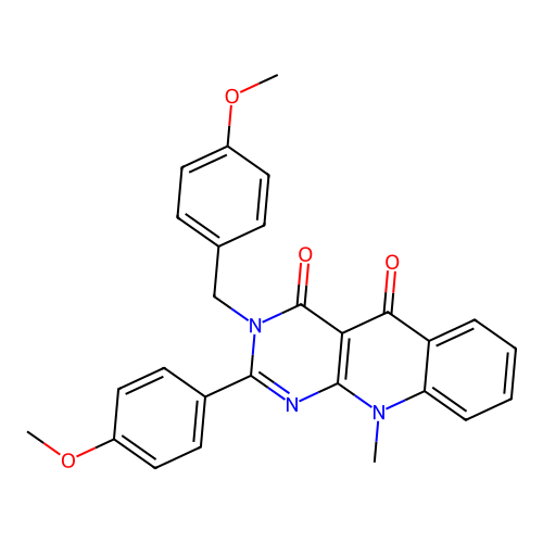 3-(4-methoxybenzyl)-2-(4-methoxyphenyl)-10-methylpyrimido[4,5-b]quinoline-4,5(3H,10H)-dione structure