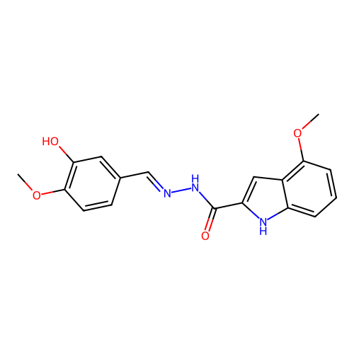 (E)-N'-(3-hydroxy-4-methoxybenzylidene)-4-methoxy-1H-indole-2-carbohydrazide structure