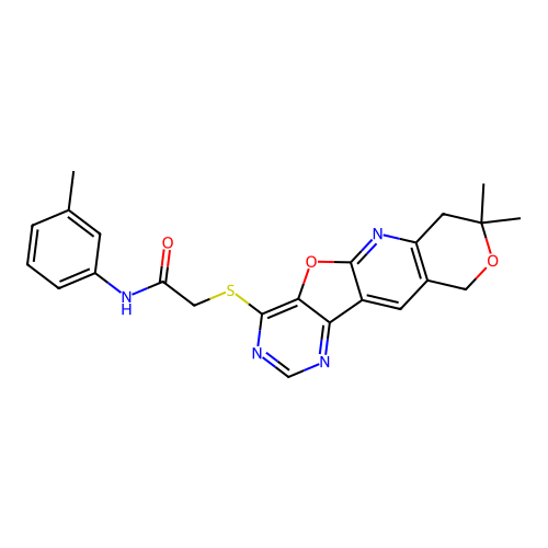 2-[(8,8-dimethyl-7,10-dihydro-8H-pyrano[3'',4'':5',6']pyrido[3',2':4,5]furo[3,2-d]pyrimidin-4-yl)sulfanyl]-N-(3-methylphenyl)acetamide structure
