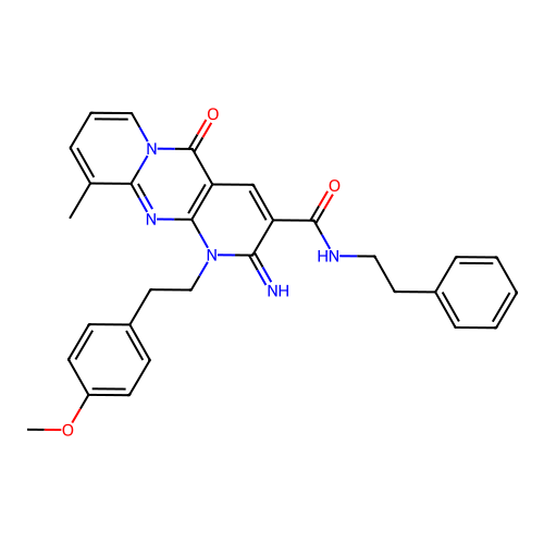 2-imino-1-[2-(4-methoxyphenyl)ethyl]-10-methyl-5-oxo-N-(2-phenylethyl)-1,5-dihydro-2H-dipyrido[1,2-a:2',3'-d]pyrimidine-3-carboxamide structure