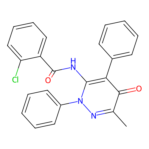 2-chloro-N-(6-methyl-5-oxo-2,4-diphenyl-2,5-dihydropyridazin-3-yl)benzamide structure