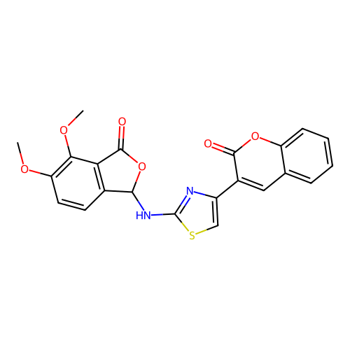 3-[2-(4,5-Dimethoxy-3-oxo-1,3-dihydro-isobenzofuran-1-ylamino)-thiazol-4-yl]-chromen-2-one structure