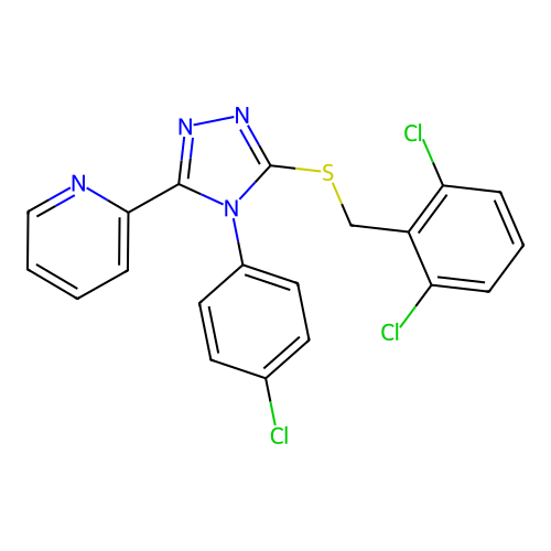 2-[4-(4-chlorophenyl)-5-[(2,6-dichlorophenyl)methylsulfanyl]-1,2,4-triazol-3-yl]pyridine structure
