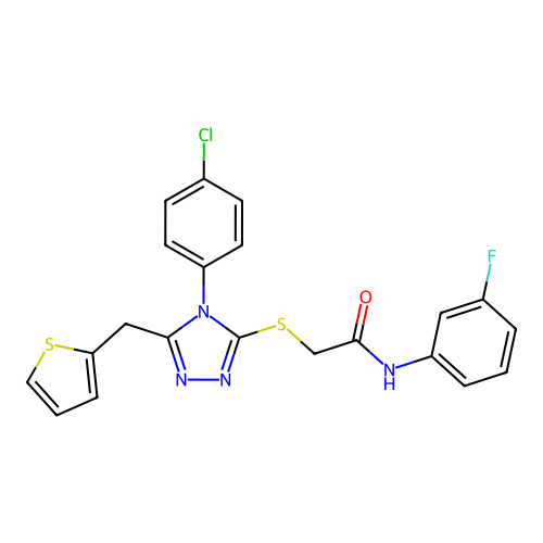 2-{[4-(4-chlorophenyl)-5-(thiophen-2-ylmethyl)-4H-1,2,4-triazol-3-yl]sulfanyl}-N-(3-fluorophenyl)acetamide structure