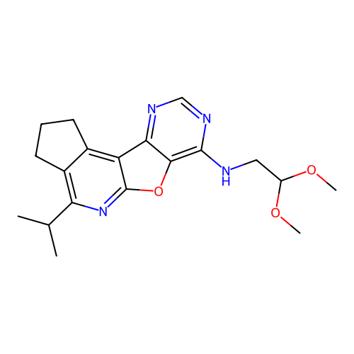 N-(2,2-dimethoxyethyl)-4-(propan-2-yl)-2,3-dihydro-1H-cyclopenta[4',5']pyrido[3',2':4,5]furo[3,2-d]pyrimidin-7-amine structure