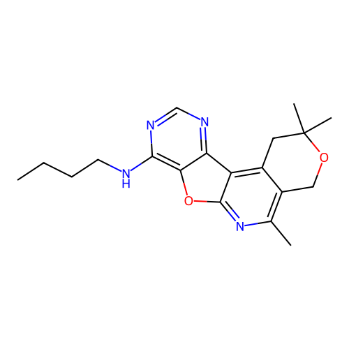 N-butyl-2,2,5-trimethyl-1,4-dihydro-2H-pyrano[4'',3'':4',5']pyrido[3',2':4,5]furo[3,2-d]pyrimidin-8-amine structure