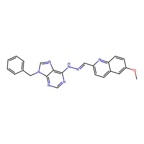 2-{(E)-[2-(9-benzyl-9H-purin-6-yl)hydrazinylidene]methyl}-6-methoxyquinoline structure