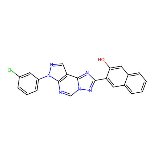 3-[7-(3-chlorophenyl)-7H-pyrazolo[4,3-e][1,2,4]triazolo[1,5-c]pyrimidin-2-yl]naphthalen-2-ol structure