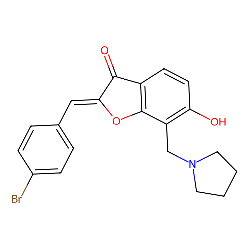 (Z)-2-(4-bromobenzylidene)-6-hydroxy-7-(pyrrolidin-1-ylmethyl)benzofuran-3(2H)-one structure