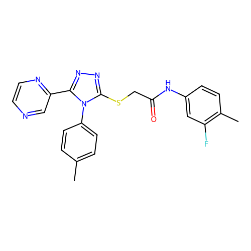 N-(3-fluoro-4-methylphenyl)-2-{[4-(4-methylphenyl)-5-(pyrazin-2-yl)-4H-1,2,4-triazol-3-yl]sulfanyl}acetamide structure
