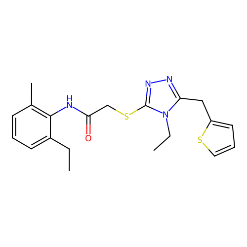 2-((4-ethyl-5-(thiophen-2-ylmethyl)-4H-1,2,4-triazol-3-yl)thio)-N-(2-ethyl-6-methylphenyl)acetamide structure