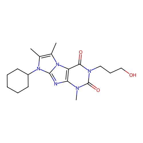 8-cyclohexyl-3-(3-hydroxypropyl)-1,6,7-trimethyl-1H-imidazo[2,1-f]purine-2,4(3H,8H)-dione structure