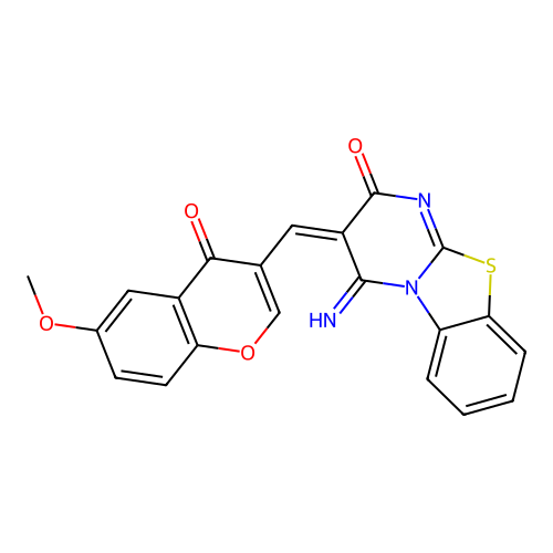 (3E)-4-imino-3-[(6-methoxy-4-oxo-4H-chromen-3-yl)methylidene]-3,4-dihydro-2H-pyrimido[2,1-b][1,3]benzothiazol-2-one structure