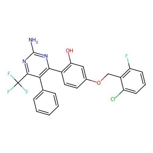 2-[2-amino-5-phenyl-6-(trifluoromethyl)-4-pyrimidinyl]-5-[(2-chloro-6-fluorobenzyl)oxy]phenol structure