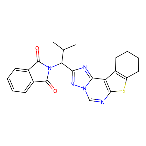 2-(2-methyl-1-(8,9,10,11-tetrahydrobenzo[4,5]thieno[3,2-e][1,2,4]triazolo[1,5-c]pyrimidin-2-yl)propyl)isoindoline-1,3-dione structure