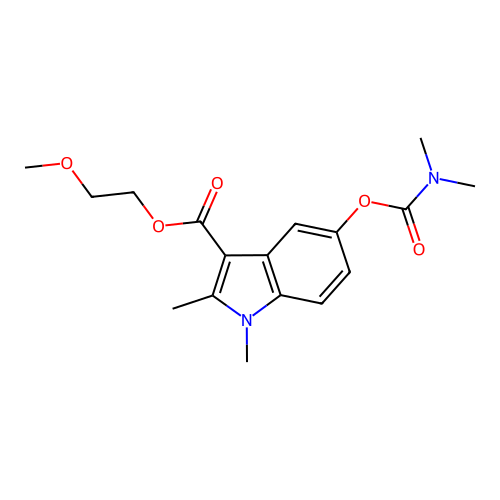 2-methoxyethyl 5-((dimethylcarbamoyl)oxy)-1,2-dimethyl-1H-indole-3-carboxylate structure