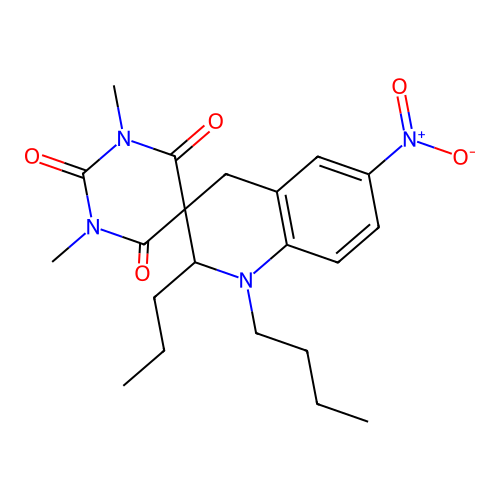 1'-butyl-1,3-dimethyl-6'-nitro-2'-propyl-1',4'-dihydro-2H,2'H-spiro[pyrimidine-5,3'-quinoline]-2,4,6(1H,3H)-trione structure