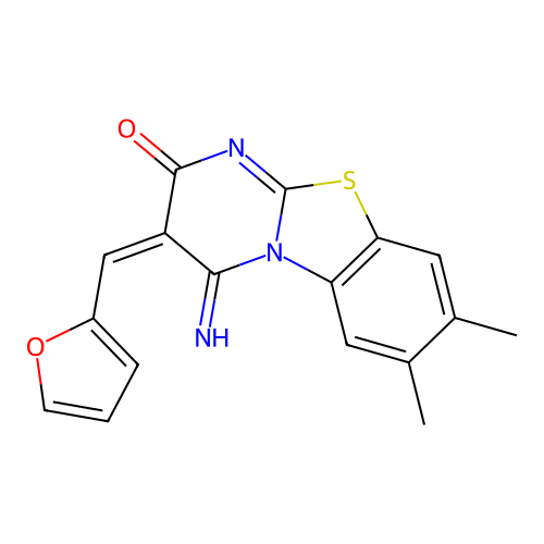 (3E)-3-(furan-2-ylmethylidene)-4-imino-7,8-dimethyl-3,4-dihydro-2H-pyrimido[2,1-b][1,3]benzothiazol-2-one structure