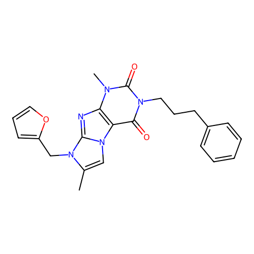 8-(furan-2-ylmethyl)-1,7-dimethyl-3-(3-phenylpropyl)-1H-imidazo[2,1-f]purine-2,4(3H,8H)-dione structure