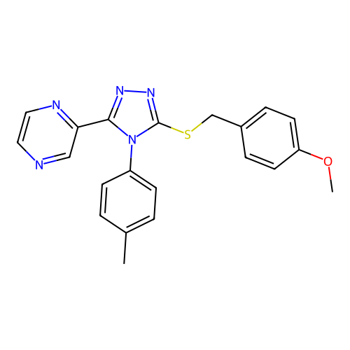 2-[5-[(4-methoxyphenyl)methylsulfanyl]-4-(4-methylphenyl)-1,2,4-triazol-3-yl]pyrazine structure