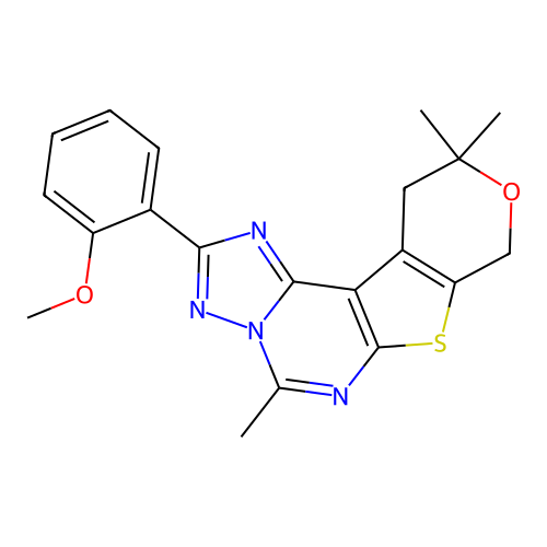 2-(2-methoxyphenyl)-5,10,10-trimethyl-10,11-dihydro-8H-pyrano[4',3':4,5]thieno[3,2-e][1,2,4]triazolo[1,5-c]pyrimidine structure