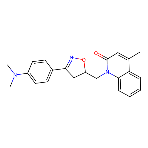 1-[[3-(4-dimethylaminophenyl)-4,5-dihydro-1,2-oxazol-5-yl]methyl]-4-methylquinolin-2-one structure