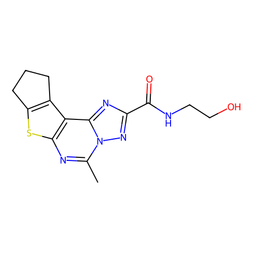 N-(2-hydroxyethyl)-5-methyl-9,10-dihydro-8H-cyclopenta[4,5]thieno[3,2-e][1,2,4]triazolo[1,5-c]pyrimidine-2-carboxamide structure
