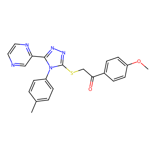 1-(4-methoxyphenyl)-2-[[4-(4-methylphenyl)-5-pyrazin-2-yl-1,2,4-triazol-3-yl]sulfanyl]ethanone structure