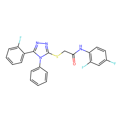 N-(2,4-difluorophenyl)-2-[[5-(2-fluorophenyl)-4-phenyl-1,2,4-triazol-3-yl]sulfanyl]acetamide structure