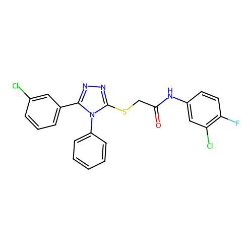 N-(3-chloro-4-fluorophenyl)-2-{[5-(3-chlorophenyl)-4-phenyl-4H-1,2,4-triazol-3-yl]sulfanyl}acetamide structure