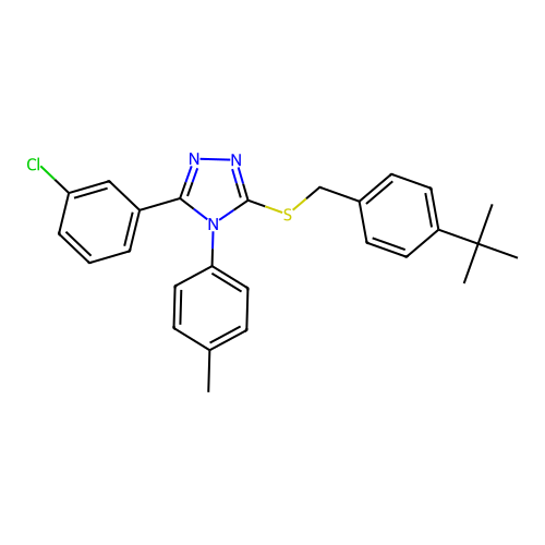 3-((4-(tert-butyl)benzyl)thio)-5-(3-chlorophenyl)-4-(p-tolyl)-4H-1,2,4-triazole structure