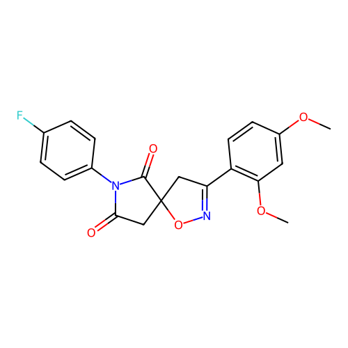 3-(2,4-dimethoxyphenyl)-7-(4-fluorophenyl)-1-oxa-2,7-diazaspiro[4.4]non-2-ene-6,8-dione structure
