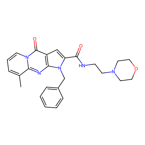 1-benzyl-9-methyl-N-[2-(morpholin-4-yl)ethyl]-4-oxo-1,4-dihydropyrido[1,2-a]pyrrolo[2,3-d]pyrimidine-2-carboxamide structure