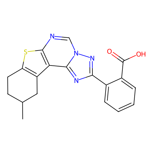 2-(10-methyl-8,9,10,11-tetrahydro[1]benzothieno[3,2-e][1,2,4]triazolo[1,5-c]pyrimidin-2-yl)benzoic acid structure