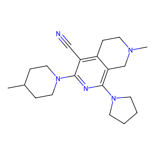 7-methyl-3-(4-methylpiperidin-1-yl)-1-(pyrrolidin-1-yl)-5,6,7,8-tetrahydro-2,7-naphthyridine-4-carbonitrile structure