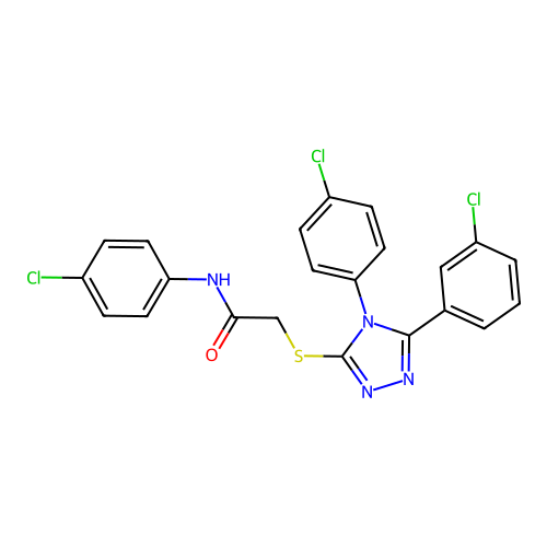 N-(4-chlorophenyl)-2-[[5-(3-chlorophenyl)-4-(4-chlorophenyl)-1,2,4-triazol-3-yl]sulfanyl]acetamide structure