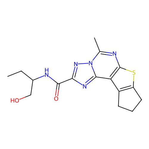 N-(1-hydroxybutan-2-yl)-5-methyl-9,10-dihydro-8H-cyclopenta[4,5]thieno[3,2-e][1,2,4]triazolo[1,5-c]pyrimidine-2-carboxamide structure